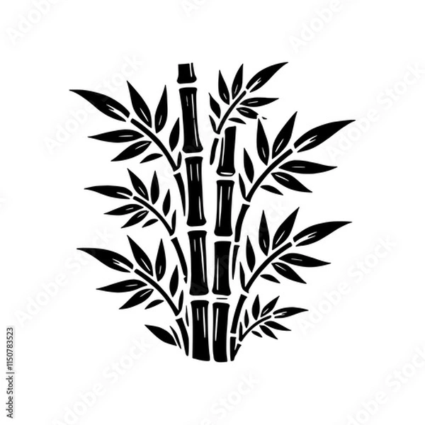 Fototapeta Bamboo Silhouette: Elegant black and white illustration of bamboo stalks and leaves. Perfect for adding a touch of zen to your designs. 