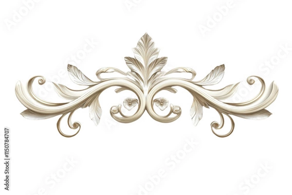 Fototapeta Intricate Floral Ornament, White and Gold, Against a Black Background, Shows Elegant, Decorative, Swirling, Curls, and Flourishes