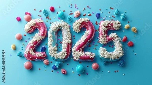 Fototapeta Playful Design of Colorful Number 2025 on Blue Background