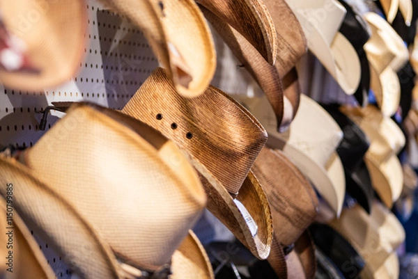 Obraz cowboy hats on the shelf of a store in jackson hole wyoming 