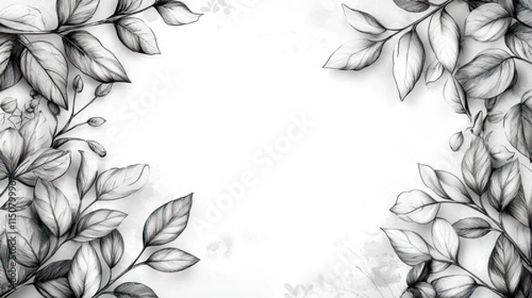 Fototapeta A Hand drawn border frame featuring elegant leaves and floral elements, perfect for invitations or decorative purposes
