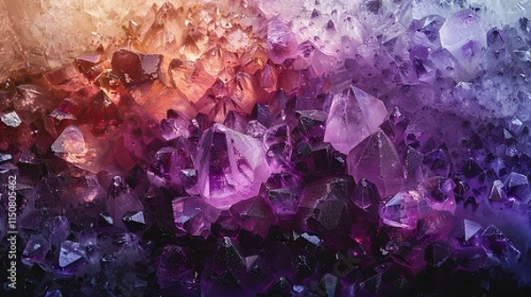 Fototapeta Vibrant Amethyst Geode with Gradient Hues of Purple, Pink, and Orange Crystals