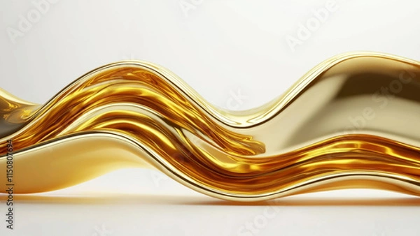 Fototapeta Golden Wave Fluid Art Piece with Smooth Flowing Lines