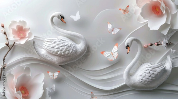 Fototapeta a pair of swans in a garden