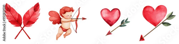 Fototapeta Valentine day element, Cute cupid with arrows and hearts , isolated on transparent background