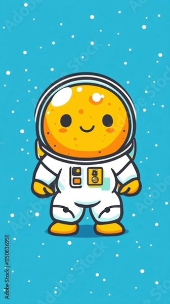 Obraz A cheerful orange character in an astronaut suit against a blue starry background.