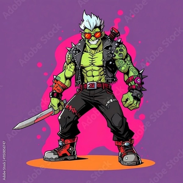 Fototapeta Punk Green Monster with Knife