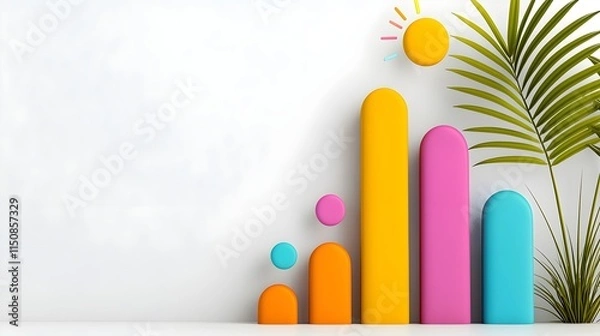Fototapeta Colorful Bar Graph on White Background with Sun and Plant Elements