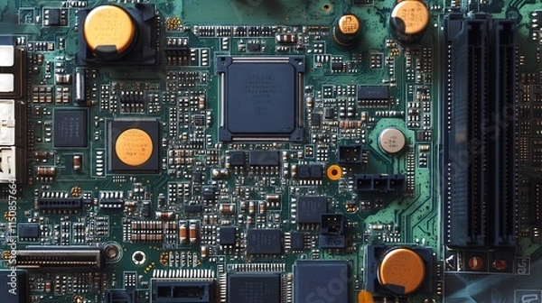 Fototapeta Close-up of a circuit board with various components.