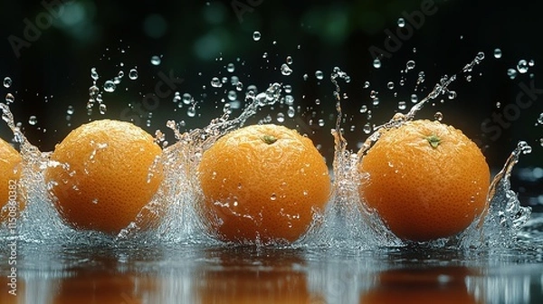 Fototapeta Three Oranges Splashing Into Water