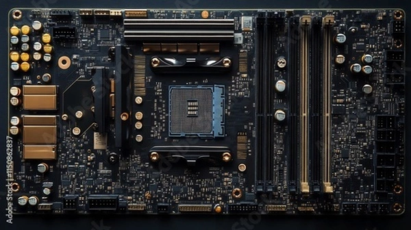 Fototapeta Top-down view of a computer motherboard.