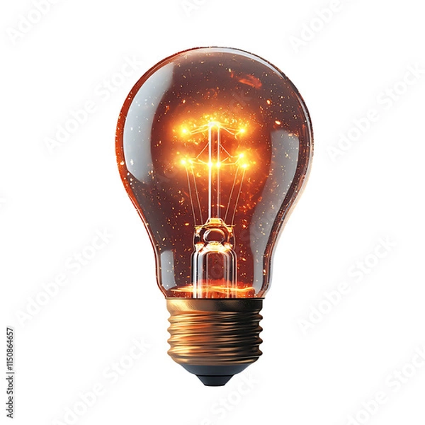 Fototapeta Classic light bulb with glowing filament, sketch style, no background