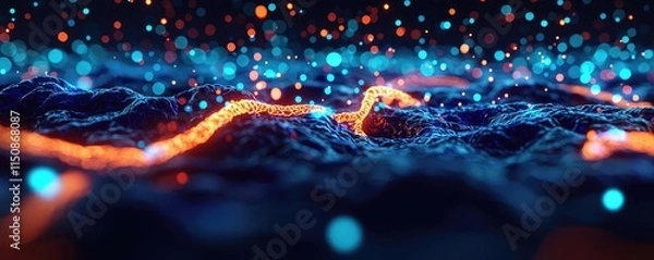 Fototapeta Multiple sclerosis disease concept. Abstract visualization of vibrant digital waves and particles in vivid colors.