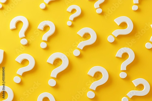 Fototapeta Abstract Question Marks on Bright Yellow Background
