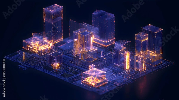 Fototapeta Digital Urban Environment Scan - Autonomous Vehicle Navigation Technology