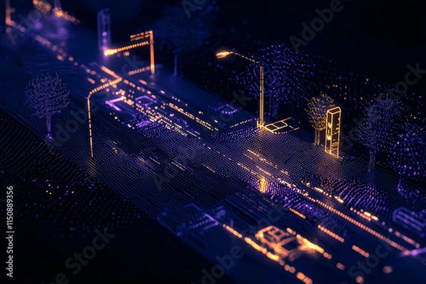 Fototapeta Digital Urban Environment Scan - Autonomous Vehicle Navigation Technology