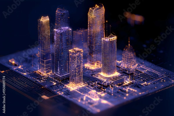 Fototapeta Digital Urban Environment Scan - Autonomous Vehicle Navigation Technology