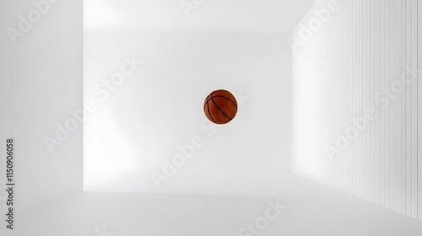 Fototapeta Oversized basketball floating in a vast white field with a clean and minimalist style.