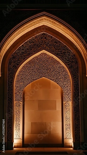 Fototapeta An ornate Islamic archway with intricate carvings, celebrating the artistry and cultural significance of Islamic architecture