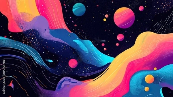 Fototapeta Abstract Cosmic Artwork Featuring Vibrant Planets and Nebulae