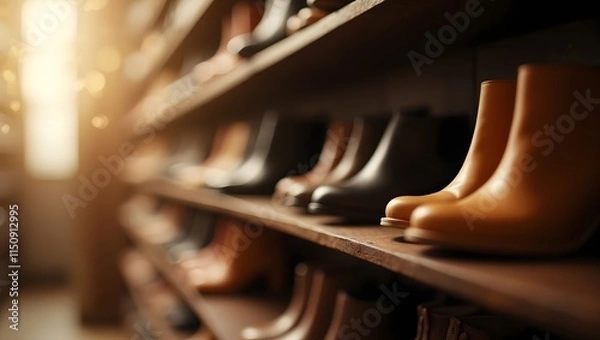 Obraz Leather shoe rack, bokeh blur background