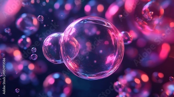 Fototapeta Abstract image of glowing pink and blue bubbles