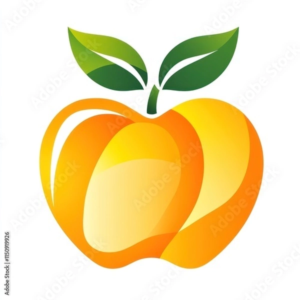 Fototapeta Stylized gradient peach with green leaves on white background.