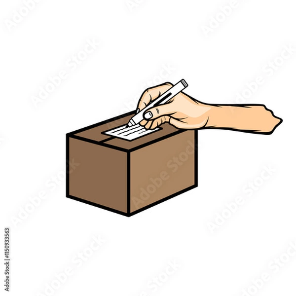 Fototapeta right hand writes the address of the package on the cardboard vector illustration