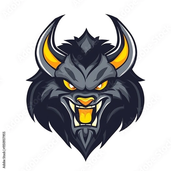Fototapeta Angry mythical beast head logo. Concept of power, aggression, and fantasy.