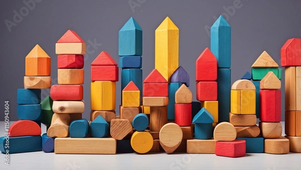 Fototapeta Colorful Wooden Blocks Create a Playful and Creative Arrangement
