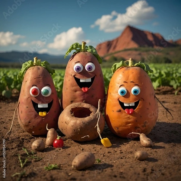 Fototapeta Whimsical Sweet Potato Crew: Fun and Music in a Playful Cartoon Universe