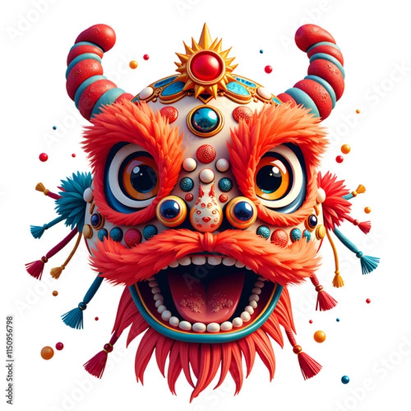 Fototapeta Vibrant mythical creature with enchanting features and festive ornaments, 3d rendering of fantasy concept.