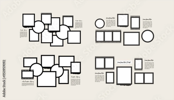 Fototapeta Set Pictures or photos frame collage layout abstract photo frames and digital photo wall template