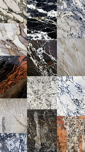 Fototapeta A collection of granite textures with varying patterns and colors, demonstrating the diversity in natural stone designs.