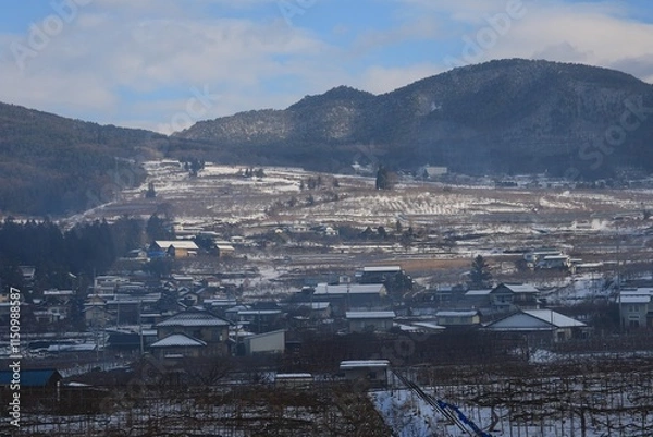 Fototapeta Winter Japanese Village in a Mountain Valley