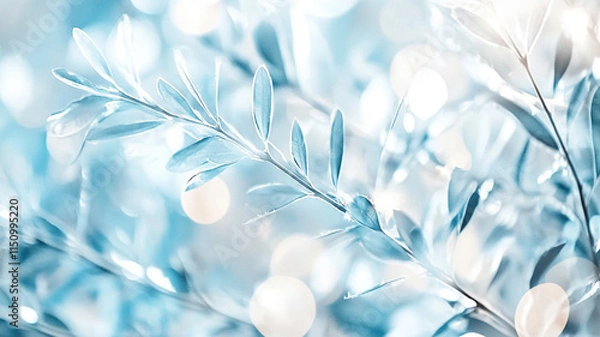 Fototapeta Frosted Leaves with Soft Bokeh Glow
