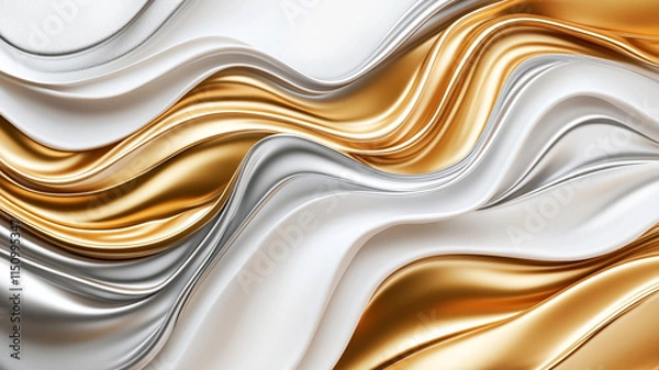 Fototapeta Gold and Silver Flowing Metallic Waves Abstract Design