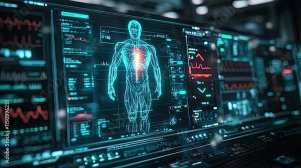 Fototapeta Futuristic Medical Technology: Digital Human Body Scan on Advanced Interface