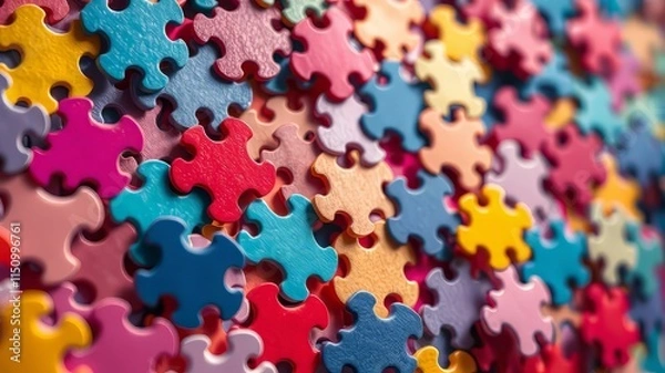 Fototapeta Colorful Paper Puzzle Pieces, Artistic, Detailed, High-Resolution