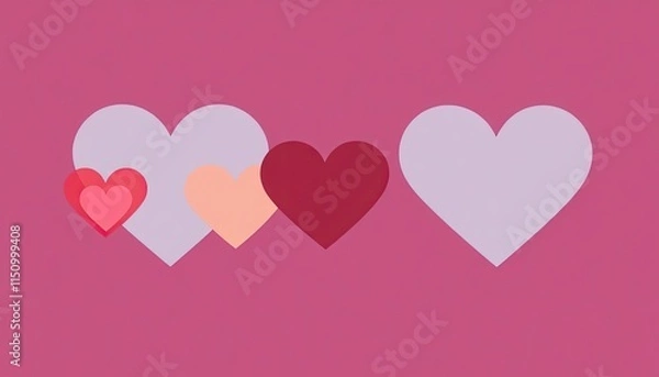 Fototapeta Abstract Valentine icon set with overlapping heart shapes and vibrant colors.