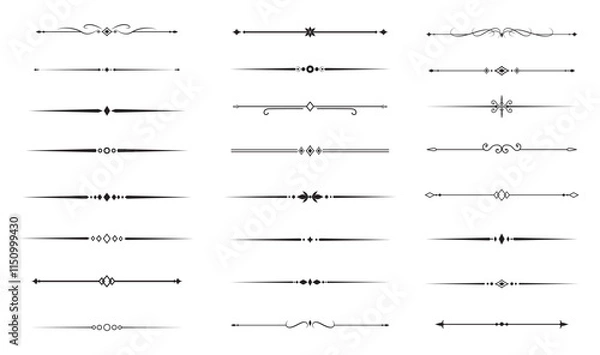 Fototapeta Set of Vintage decorative lines. text dividers. Line border. Lines separators, Borders, Vintage dividers, Underline elements. Vector illustration