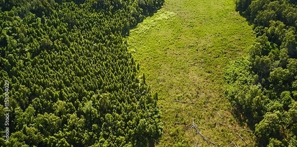 Fototapeta A lush, green forest demonstrating successful reforestation efforts, highlighting the recovery of nature and biodiversity.