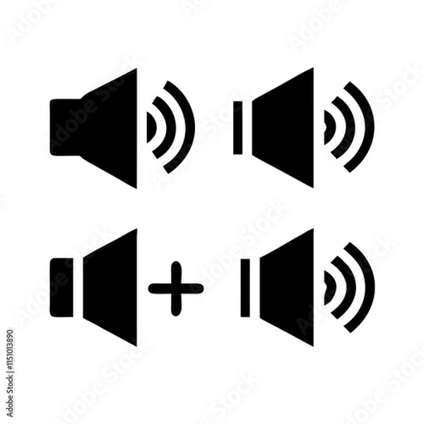 Obraz Minimalist sound volume icons featuring a speaker and sound waves. Perfect for audio and media designs.