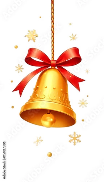 Obraz Decorative Holiday Bell with Ribbon and Snowflake Accents on White Background Generated by AI