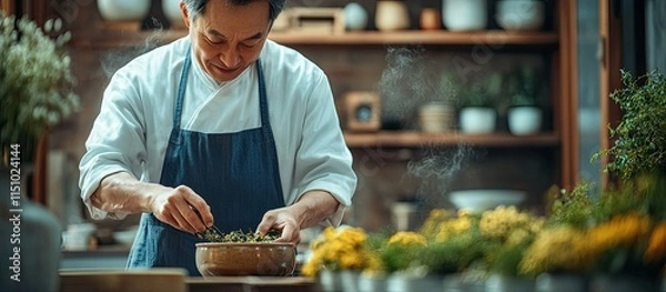 Obraz Masterful Tea Preparation: A Moment of Tranquility in a Traditional Tea Ceremony