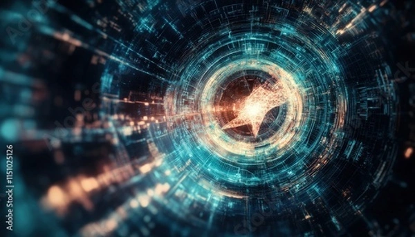 Fototapeta Futuristic Digital Tunnel Starburst Network Technology Data Abstract Background