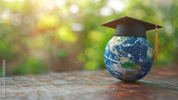 Fototapeta International Education and Language Study Concept with Graduation Cap