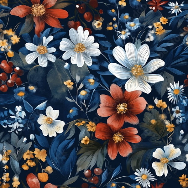 Fototapeta A Seamless Pattern of Botanical Floral Illustration