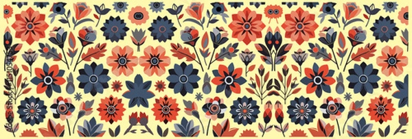 Fototapeta flower floral vintage seamless pattern. This is a retro flower repeat vector illustration. Design for decorative, wallpaper, shirts, clothing, tablecloths, blankets, wrapping, texture, textile