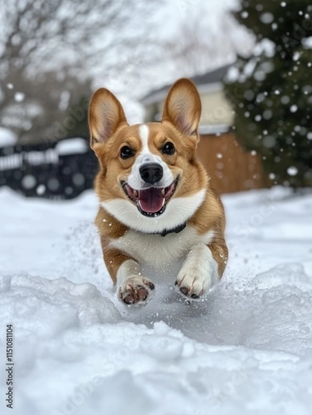 Fototapeta Dog Running in Snow